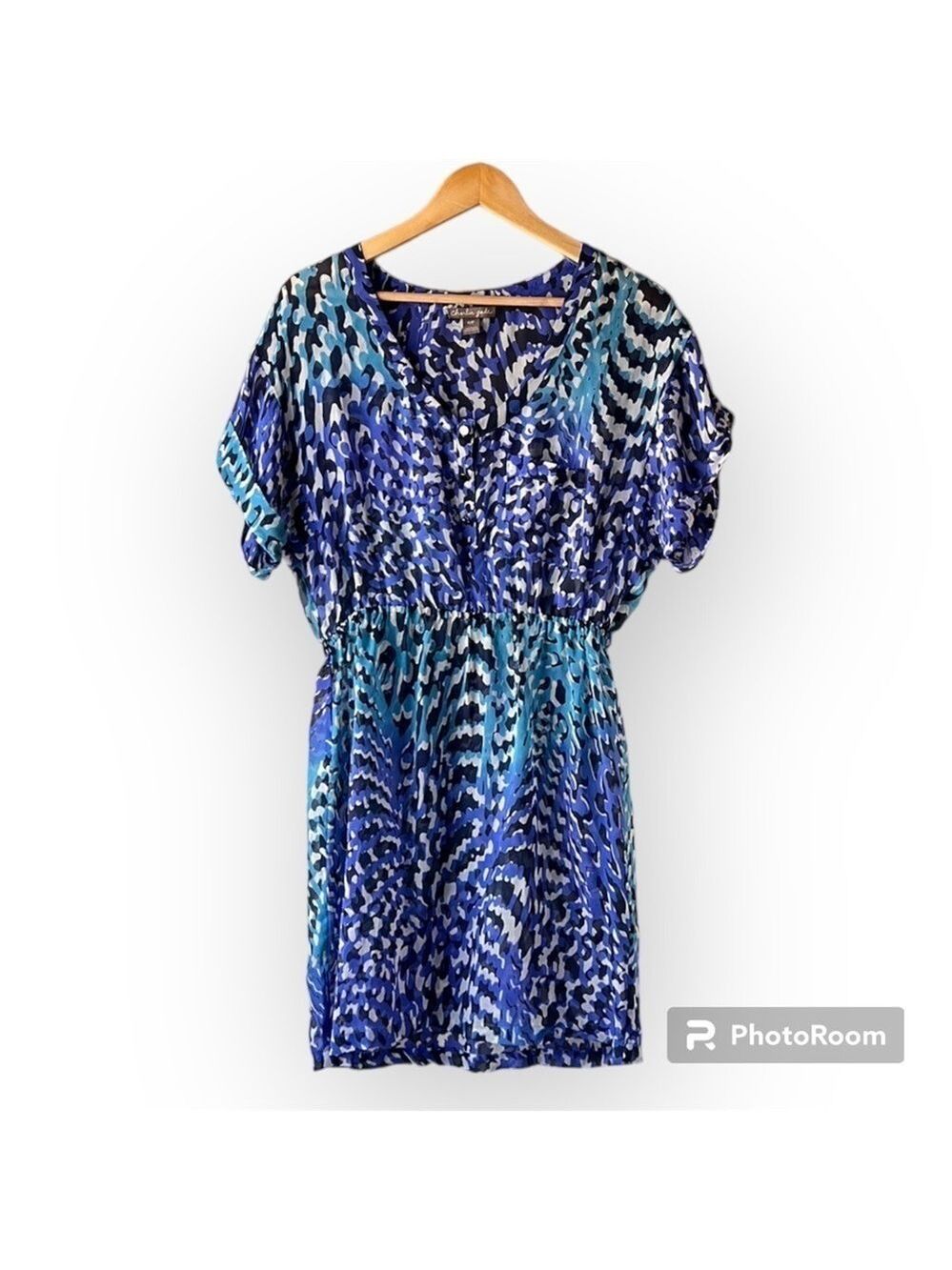 CHARLIE JADE Blue Silk Sheer Pop Over Swim Cover Up Size Small